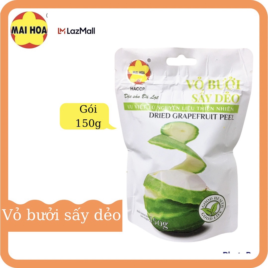 Mứt Vỏ Bưởi Sấy Dẻo Đặc Sản Đà Lạt Mai Hoa Gói 150g 100% Tự Nhiên Từ Vỏ Bưởi An Toàn Với Sức Khỏe Bổ Sung Vitamin Đồ Ăn