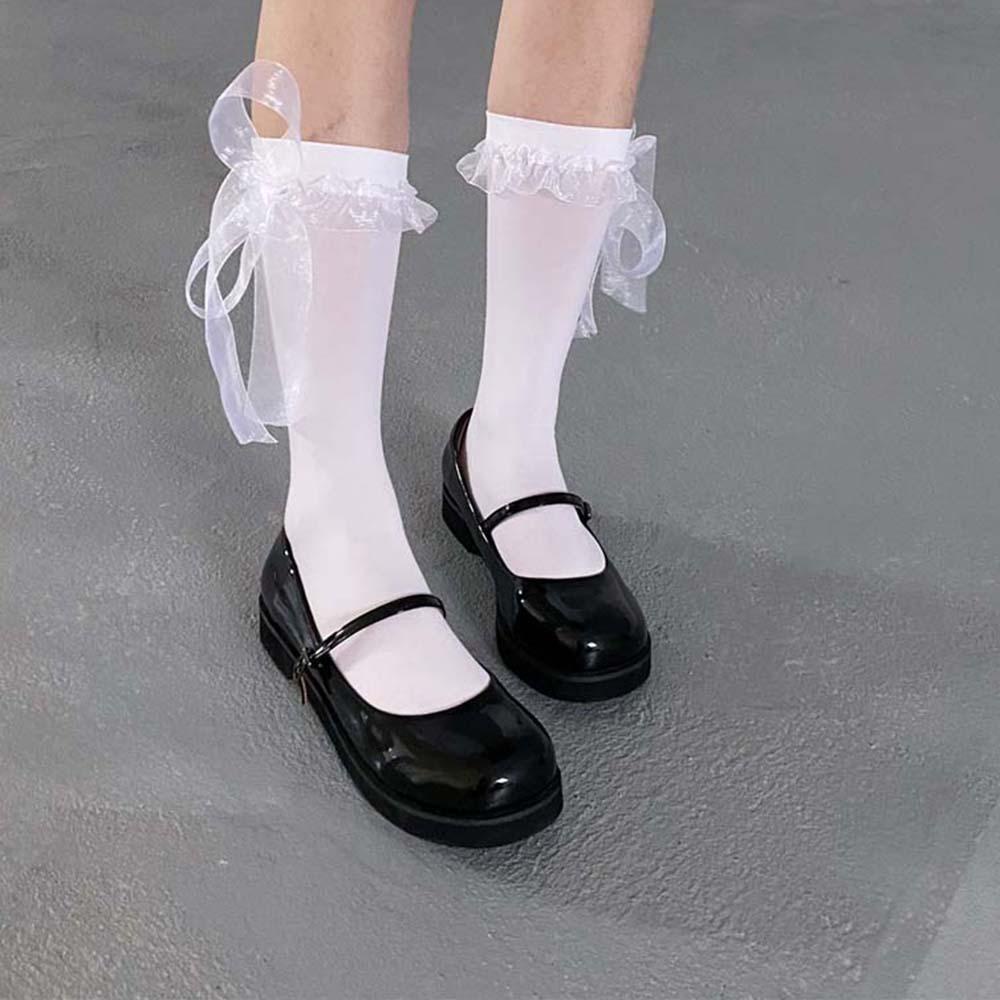 Vớ Dài Bằng Nylon Mềm Thoáng Khí Đính Ruy Băng Ren Phong Cách Lolita Ves1