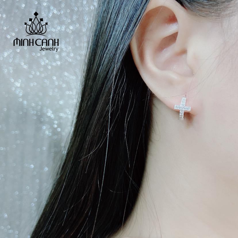 Bông Tai Bạc Dấu Cộng Khóa Bấm - Minh Canh Jewelry