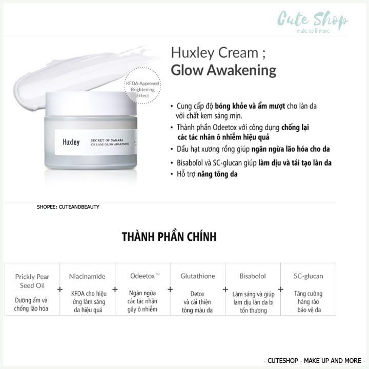 [CHÍNH HÃNG - CÓ VIDEO] Kem dưỡng ẩm sáng da và chống lão hóa da Huxley Cream Glow Awakening 50ml