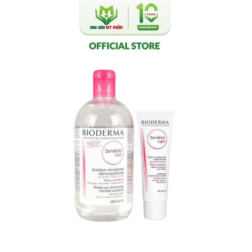 Bộ đôi nước tẩy trang làm sạch micellar cho da nhạy cảm Bioderma Sensibio H2O 250ml và kem dưỡng giảm bọng mắt 15ml