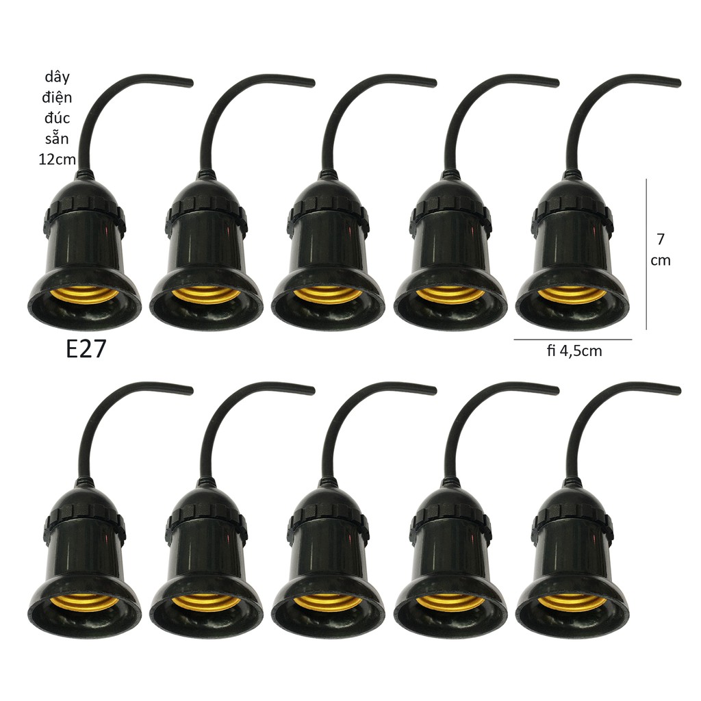 10 Đui đèn E27 đuôi xoáy đúc liền dây điện 12cm chống chịu nước trang trí ngoài trời LH-ODx+12