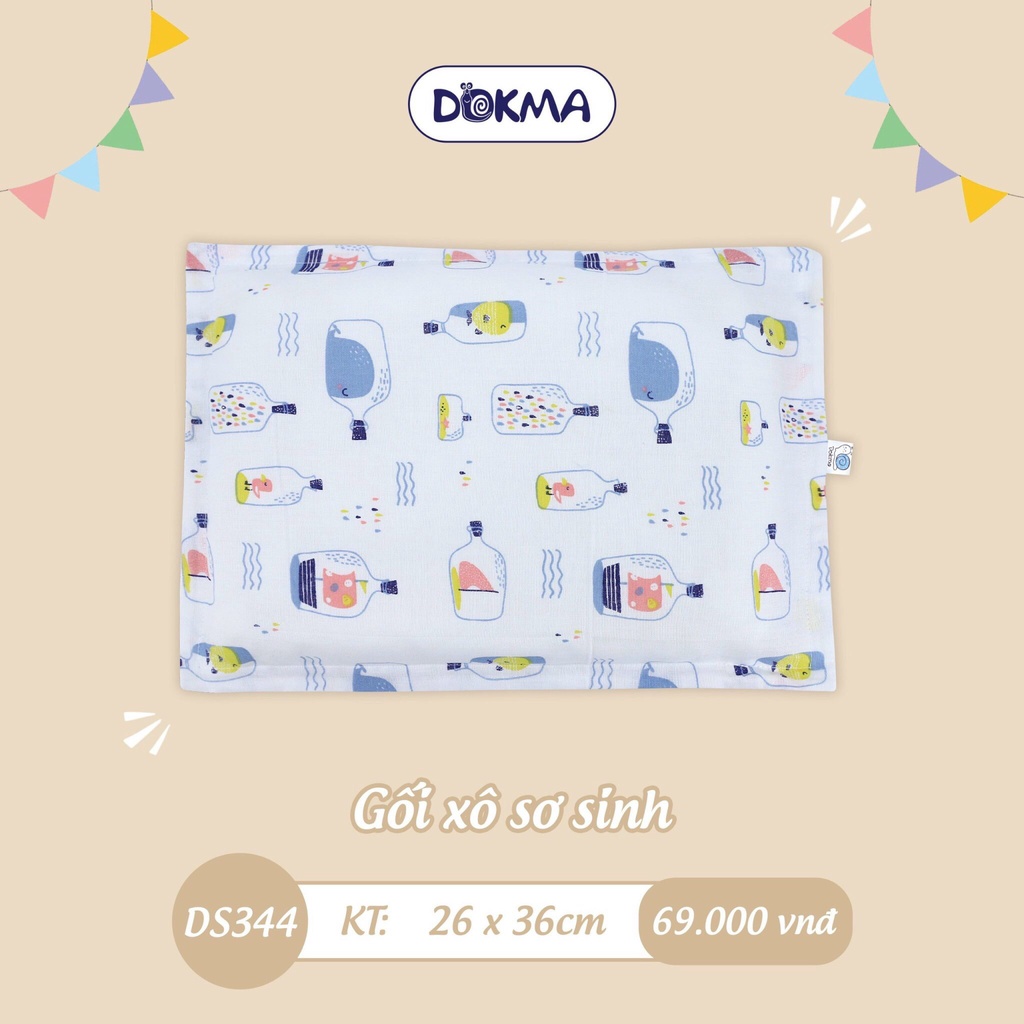 Gối xô sơ sinh Dokma DS344 (kích thước 26x36cm) ruột bông tự nhiên mềm mại và thấm hút tốt hơn