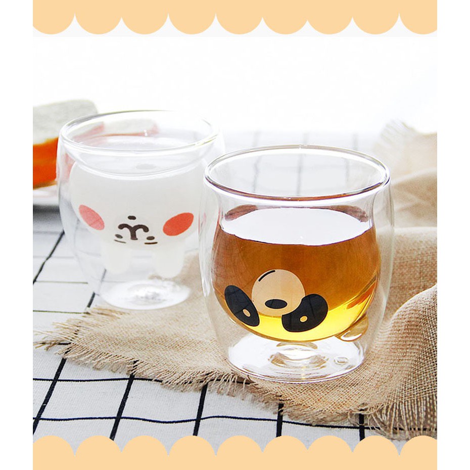 Ly thủy tinh 2 lớp cách nhiệt hình thỏ và hình gấu siêu Cute