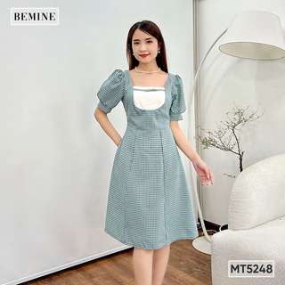 Đầm cổ vuông tay phồng bemine mt5248xanh