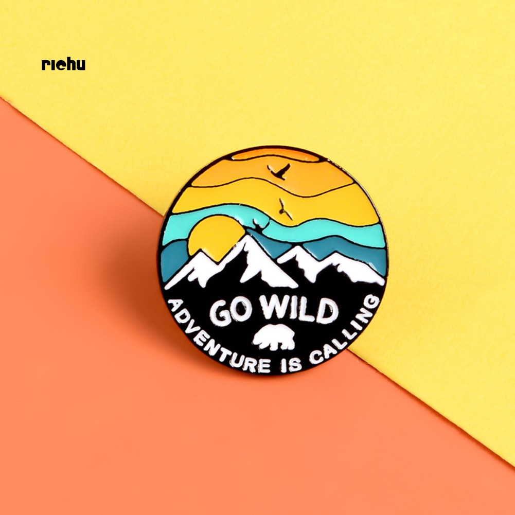 Richu Trâm Cài Áo Khoác Túi Xách Tráng Men Họa Tiết Chim Núi Tuyết Hoàng Hôn