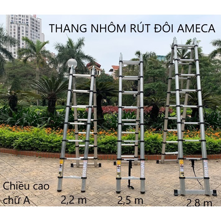 Thang nhôm xếp rút đôi chữ A 3-5m gấp gọn Ameca AMI thương hiệu Mỹ bảo hành chính hãng 12 tháng giao hỏa tốc HN