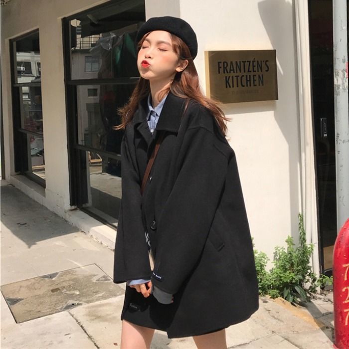 Áo khoác dạ dáng lửng một hàng cúc 2 màu nâu đen phong cách hàn quốc thu đông 2021 - Uri85 | BigBuy360 - bigbuy360.vn