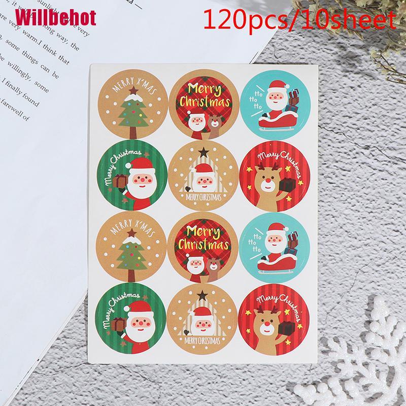 Bộ 120 Hình Dán Tròn Trang Trí Giáng Sinh