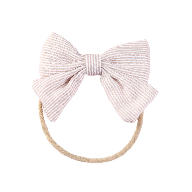 Băng Đô Nylon Co Giãn Cao Không Xương Họa Tiết Kẻ Sọc Đính Nơ Cho Bé 0-6 - 12 Tháng Tuổi