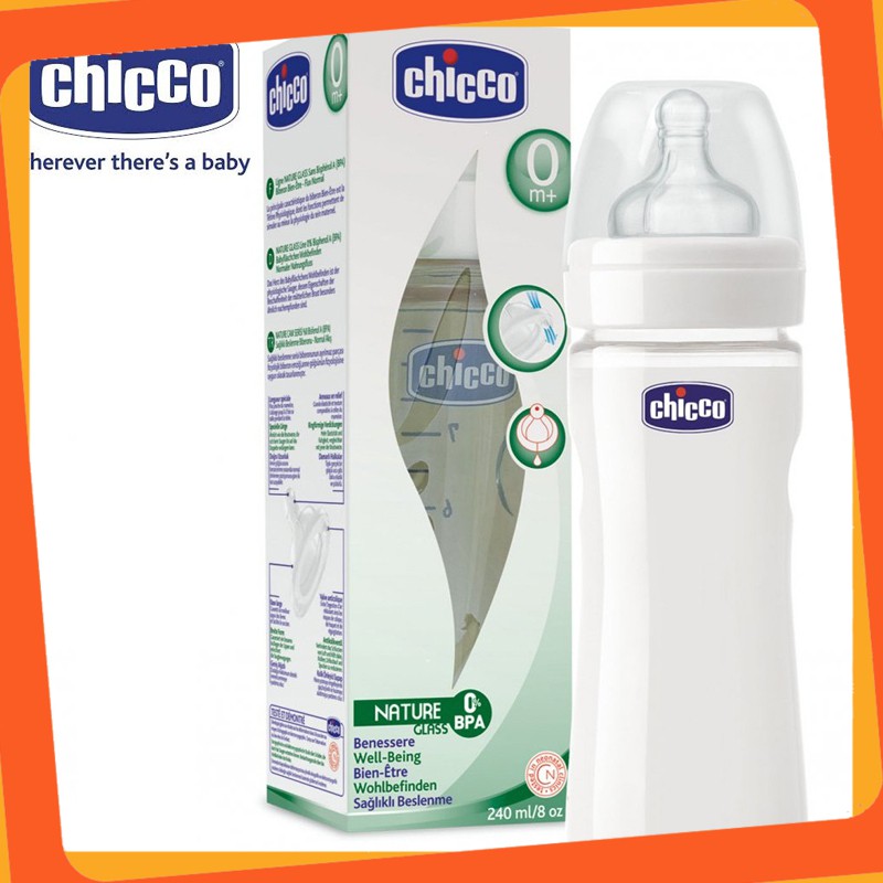 [Sale Giá Sốc] Bình sữa thủy tinh tự nhiên núm silicon 150ml Chicco (italia) 