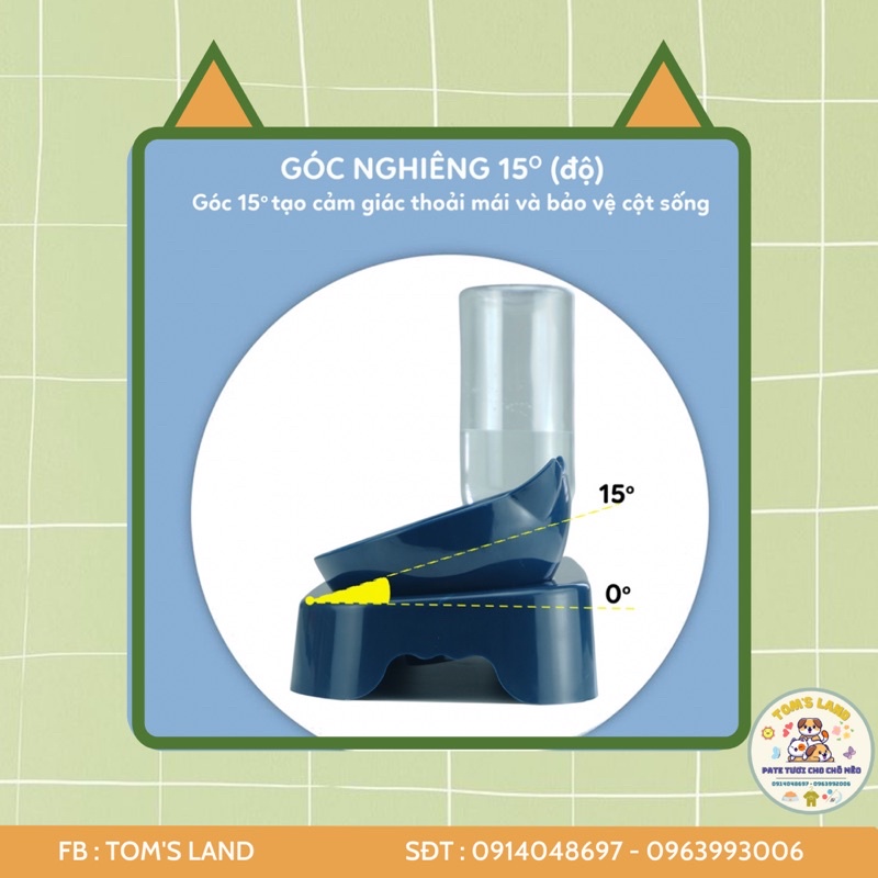 Bát ăn cho mèo chó thú cưng có bình nước tự động đế chống lật và chống gù bằng nhựa hình tai mèo 🐱🐶