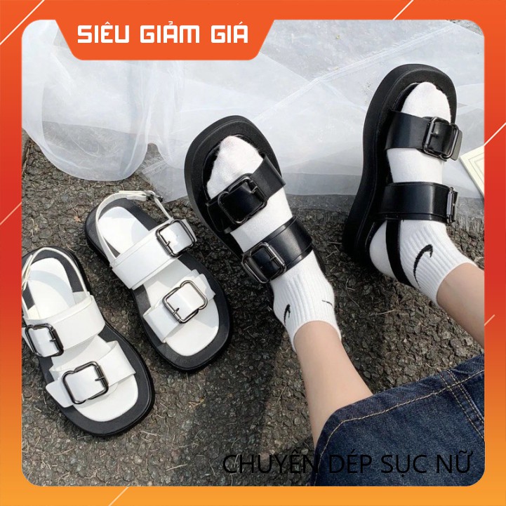Dép sandal 2 màu đen trắng ĐẾ BÁNH MỲ HAI QUAI - CÓ SẴN HÀNG