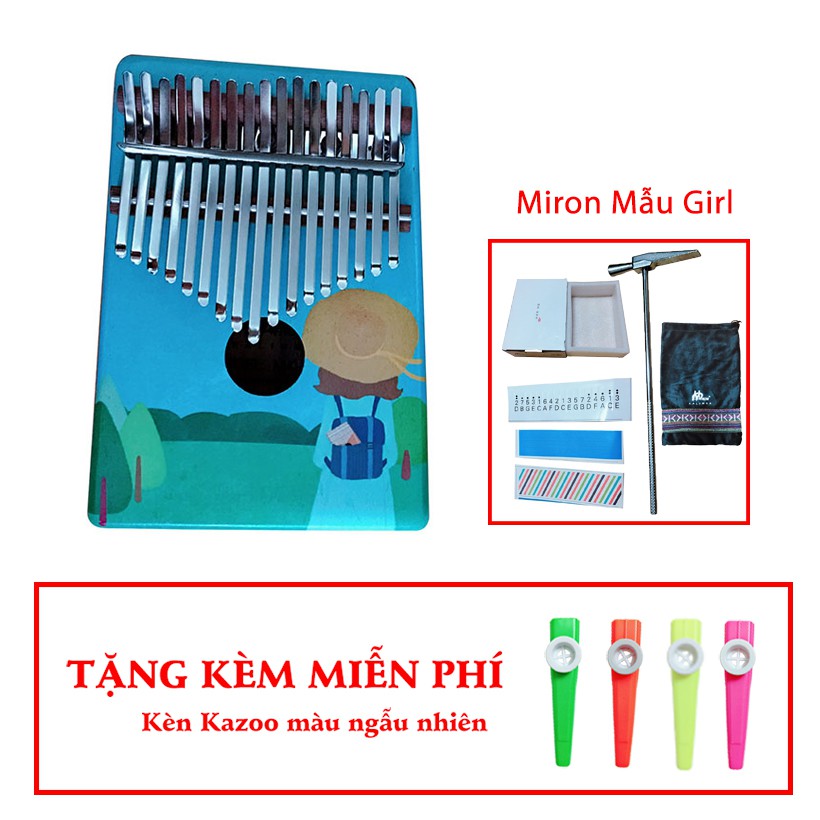 Đàn Kalimba Gỗ cao câp 17 phím Thương hiệu Myron Mẫu Lá TẶNG kèm kèn Kazoo màu ngẫu nhiên  - HÀNG CÓ SẴN