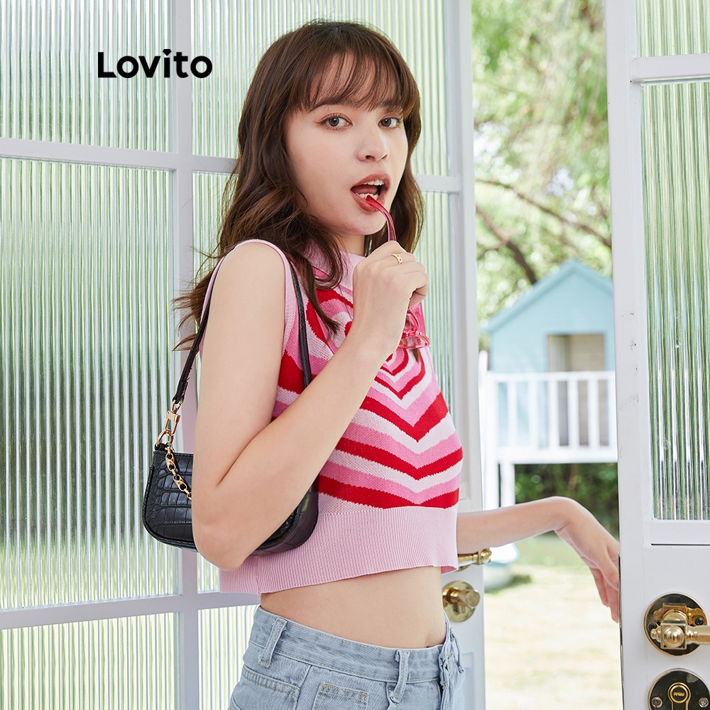 Áo Lovito cổ tròn không tay in họa tiết trái tim dáng ôm thời trang thường ngày cho nữ L04160 (màu hồng)