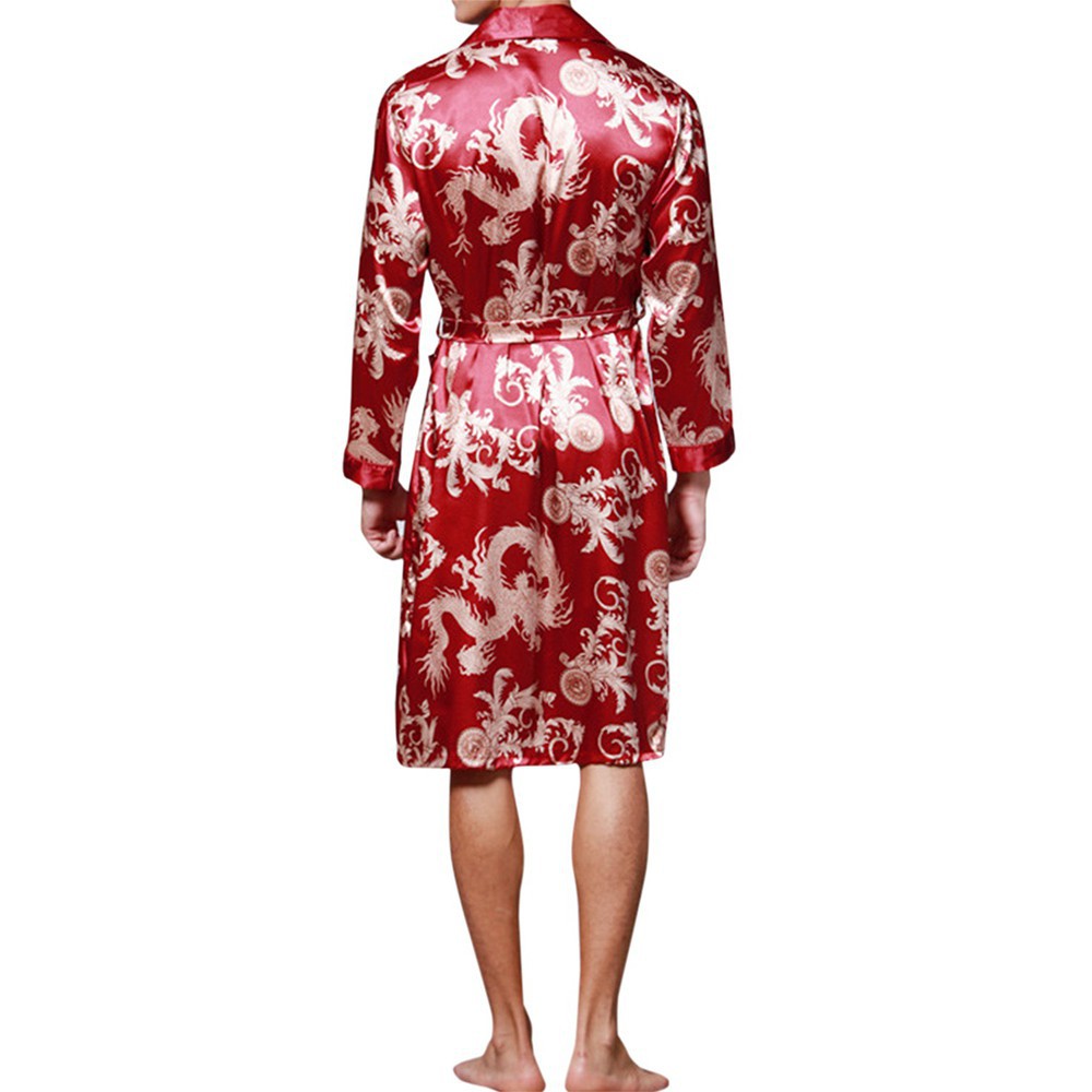 Áo choàng ngủ vải satin in hình rồng cho nam