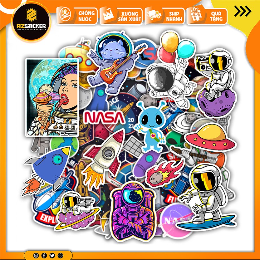 [Set 100+] Sticker Phi Hành Gia | Dán Nón Bảo Hiêm, Điện Thoại, Laptop, Bình Nước...Chống Nước, Chống Bay Màu