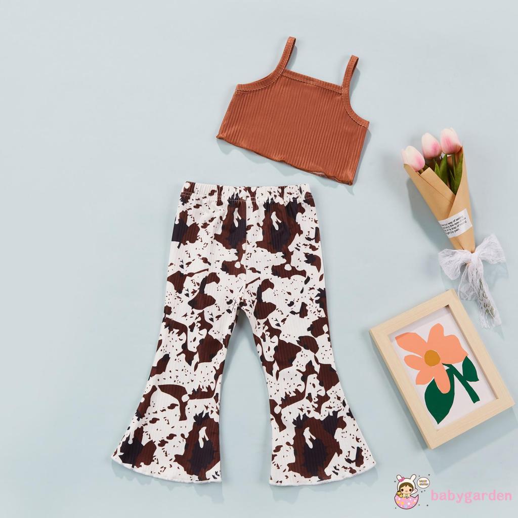 Bộ áo hai dây cổ vuông + quần ống loe in họa tiết xinh xắn cho bé gái