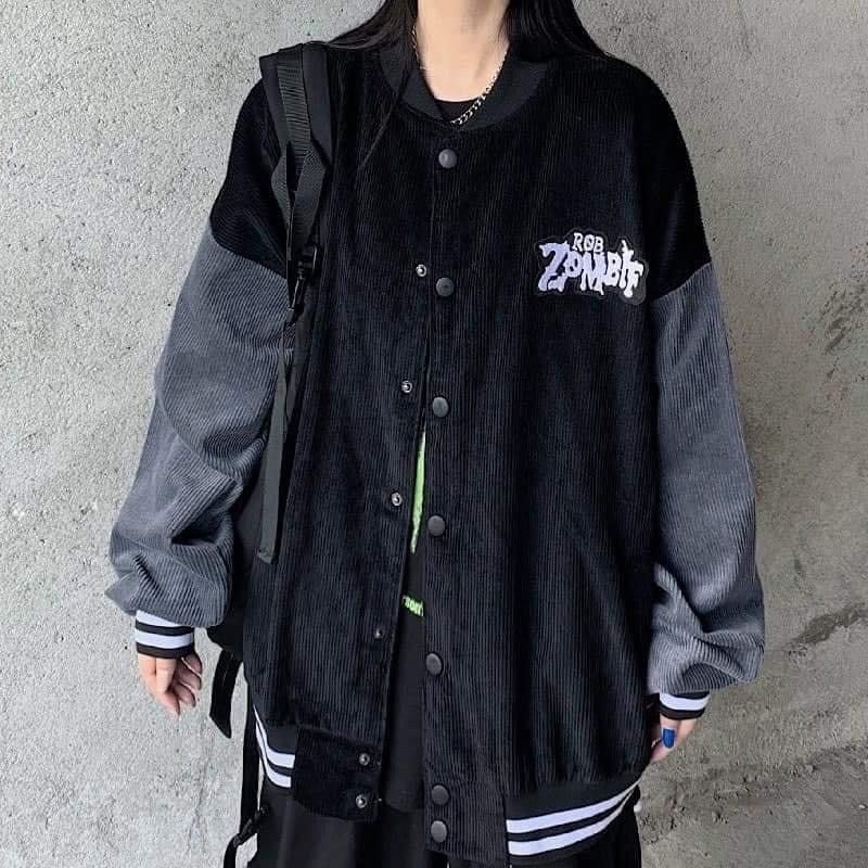 Áo khoác bomber nhung tay phối da Zombie siêu chất oversz unisex (annstore)