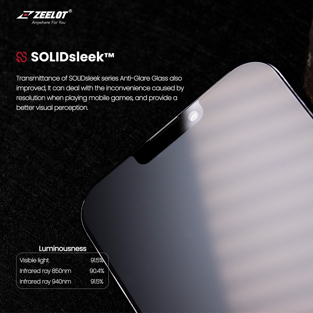 Miếng Dán Cường Lực ZEELOT SOLIDSLEEK Chống Vân Tay Có Viền Đen cho iPhone 13 Pro Max / 13 Pro / 13 / 13 Mini_Chính hãng