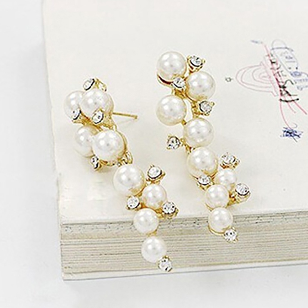 Đôi khuyên tai dài đính đá và ngọc trai giả thời trang cho nữ