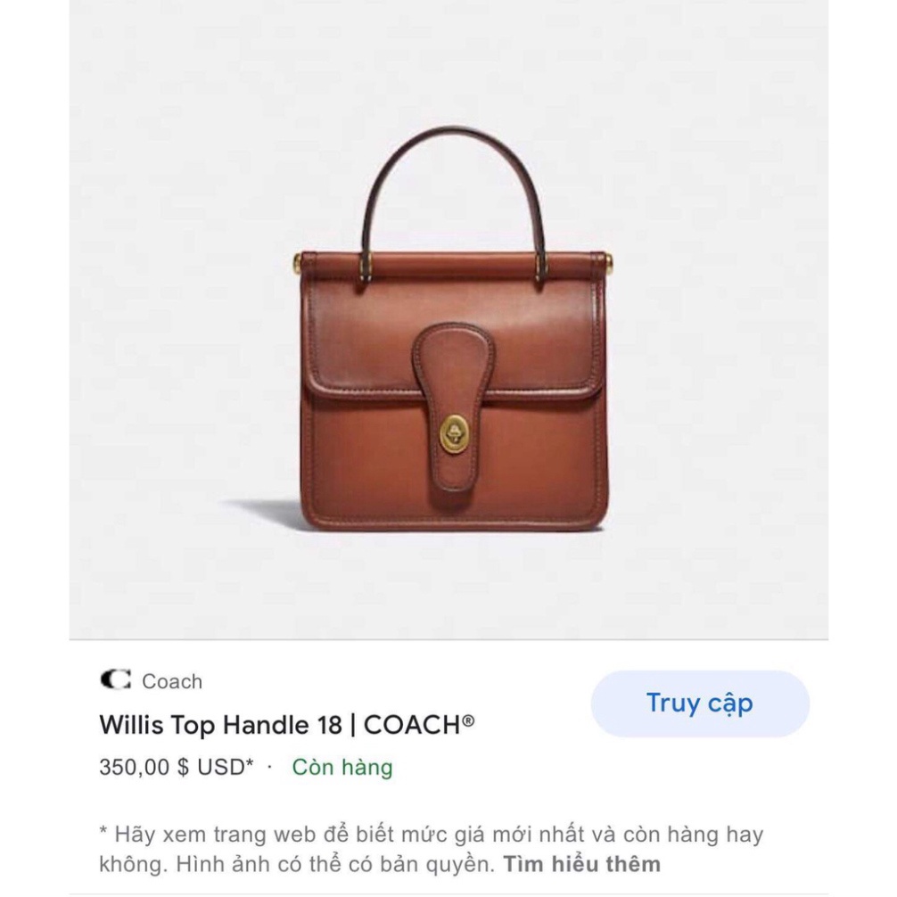 Túi Xách Tay Cho Nữ - Coach -Willis Top Handle 18, Màu Nâu Tây Thời Trang,Hàng Hiệu Chính Hãng Thật 100%