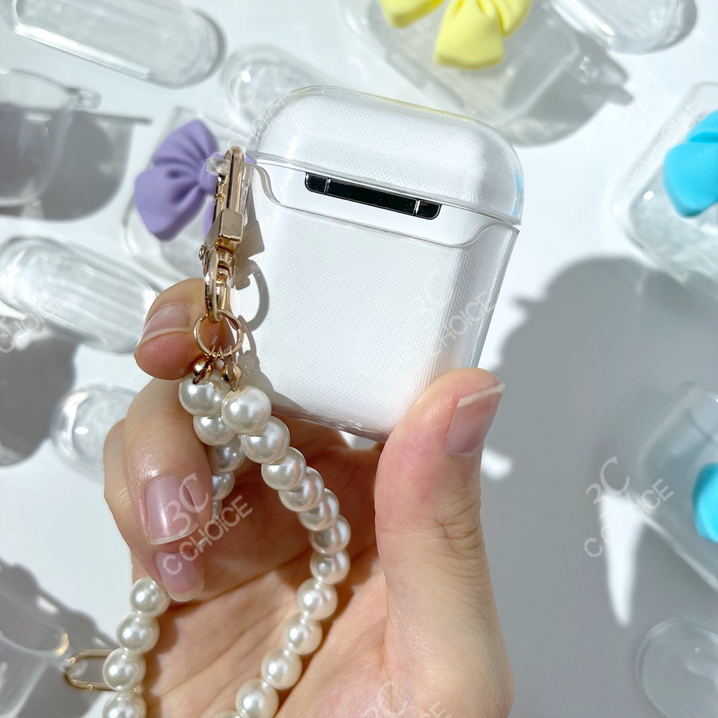 Vỏ bảo vệ hộp sạc tai nghe Earpods 4 2021 Gen 1/2 DIY bằng silicon họa tiết cô gái phong cách Hàn Quốc kèm móc khóa ngọc trai thời trang