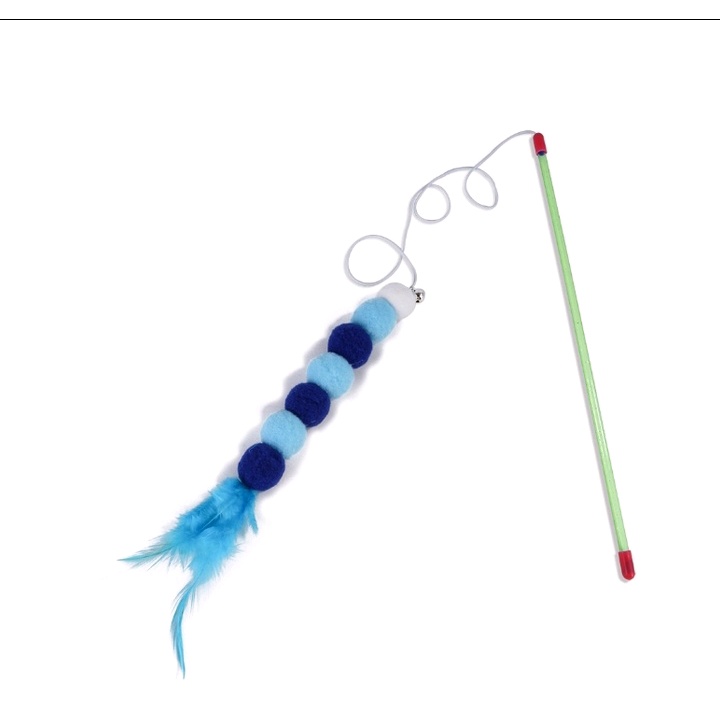 Cần câu mèo cục bông dài gắn lông vũ - Đồ chơi cho mèo vui nhộn dễ thương