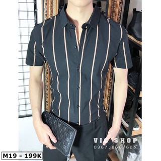 Áo sơ mi tay cộc m019 họa tiết kẻ sọc