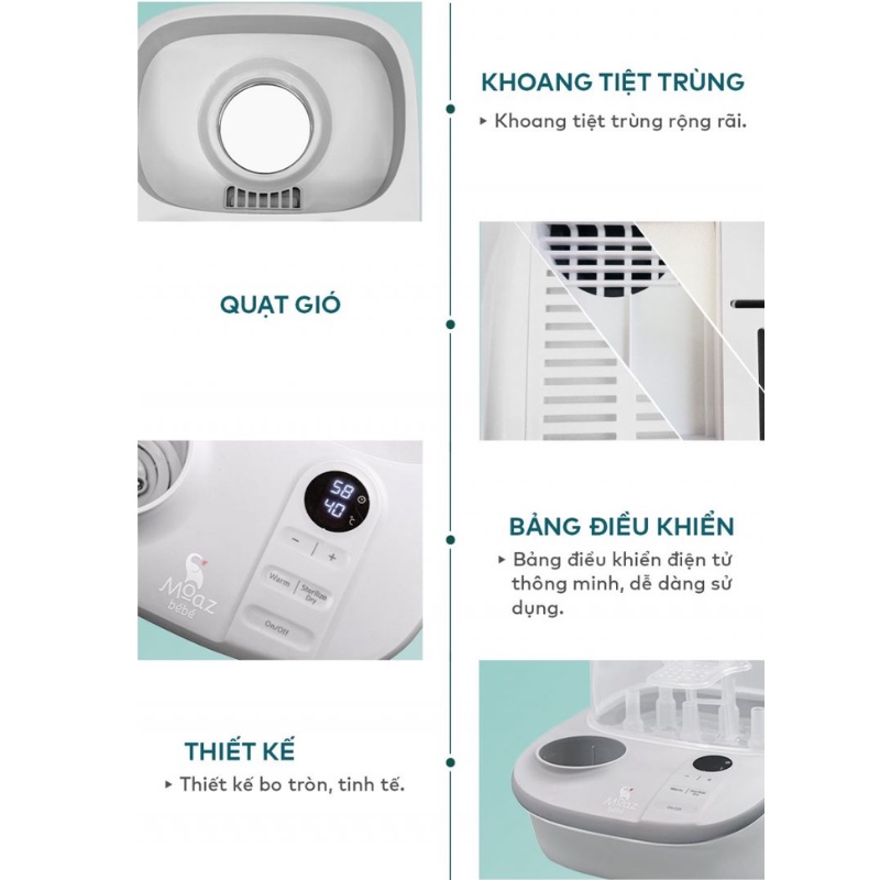Máy Tiệt Trùng Sấy Khô Bình Sữa Hâm Bình Sữa MOAZ BEBE MB 005 - Hàng Chính Hãng - Bảo Hành 12 Tháng