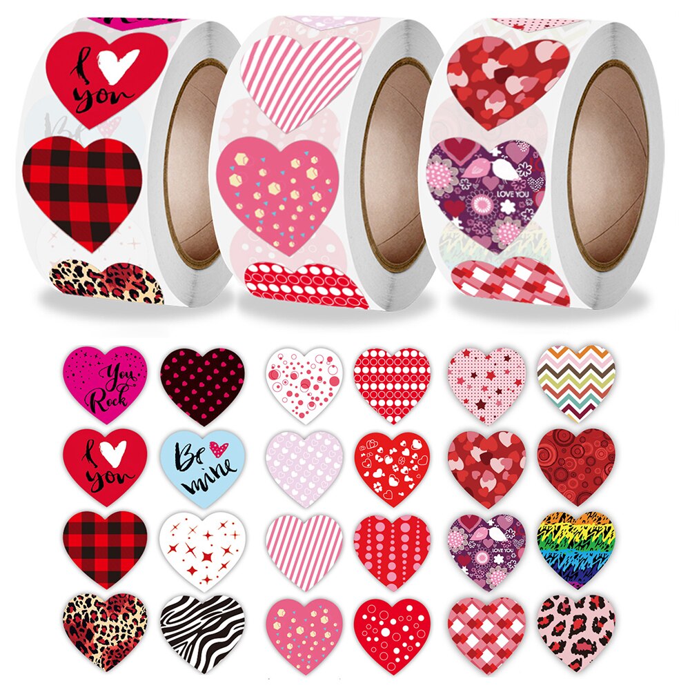 Cuộn 500 miếng dán 2.5cm hình trái tim cho ngày Valentine