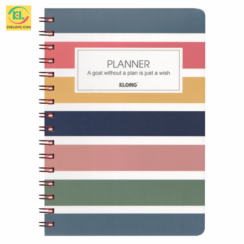 Sổ kế hoạch Planner A5 sọc ngang lò xo kép 200 trang Klong MS945 nhiều màu