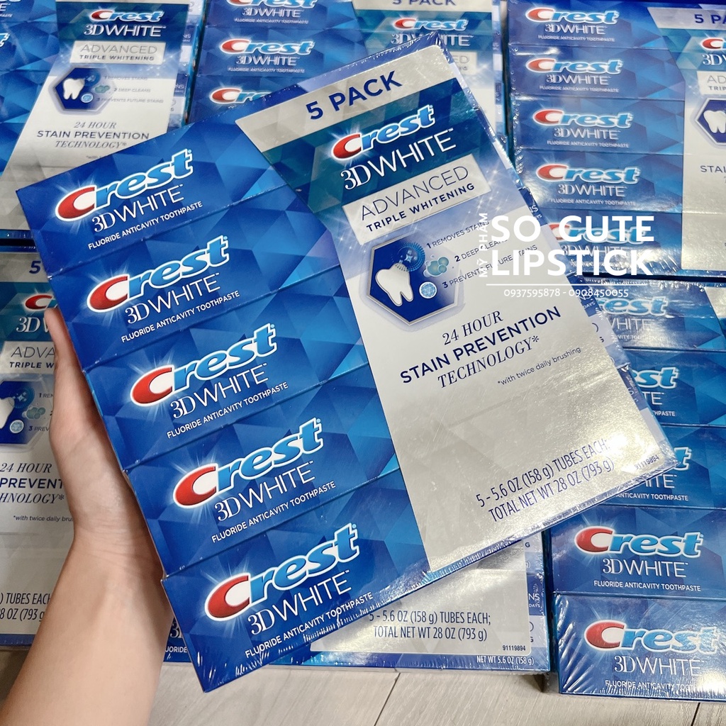 Kem đánh răng CREST 3D White Advanced Triple Whitening 158g (Date 2025)