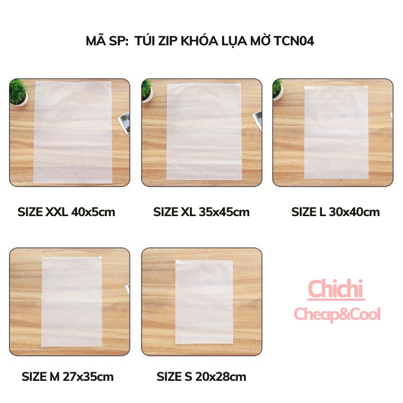 Túi zip có khóa lụa mờ túi dây rút đựng mỹ phẩm quần áo chống nước nhỏ xinh Chichi TCN04