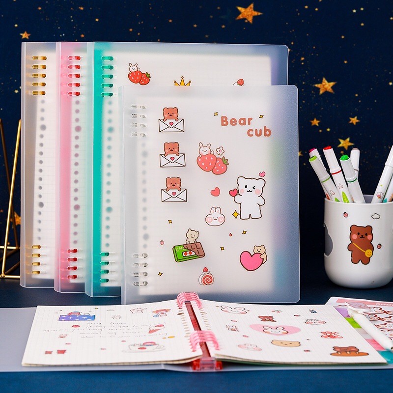 BINDER BÌA CÒNG/ SỔ LÒ XO BÌA NHỰA MỜ TẶNG KÈM GIẤY VÀ STICKER TRANG TRÍ KHỔ A5