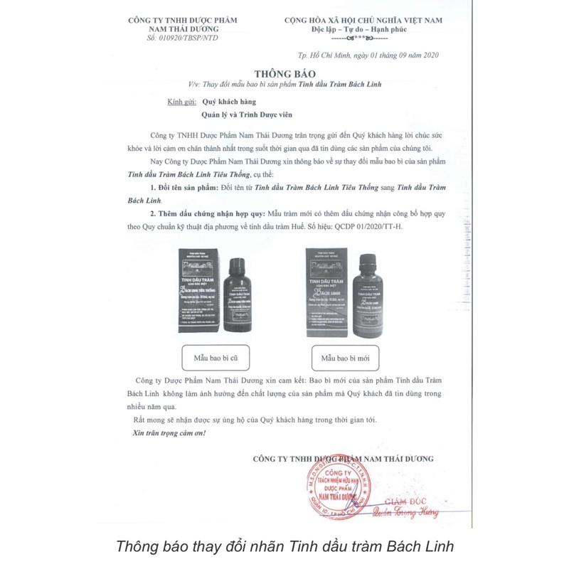 Chai lớn 50ml - Tinh dầu tràm Bách Linh (Tiêu Thống) (loại đặc biệt)