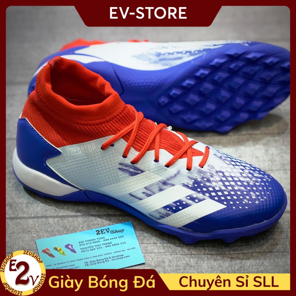 GIày Bóng Đá 𝗧𝗙 𝗔𝗱𝗶𝗱𝗮𝘀 𝗣𝗿𝗲𝗱𝗮𝘁𝗼𝗿 𝟮𝟬 Xanh Biển Đỏ Cổ Chun - Giày Đá Bóng Nam Cao Cấp