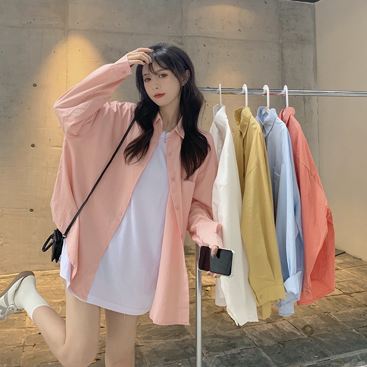 COZOK Áo Sơ Mi Tay Dài Dáng Rộng Kiểu Dáng Đơn Giản Hợp Thời Trang