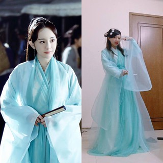 Bộ váy cổ trang Cosplay nhân vật Bạch Thiển bộ màu xanh có ảnh thật