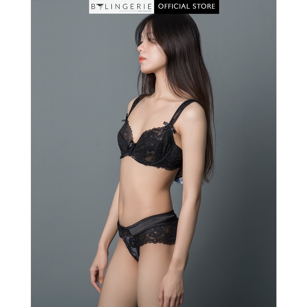 Bộ đồ lót ren nữ BY LINGERIE màu đen có gọng không độn mút B214 | BigBuy360 - bigbuy360.vn