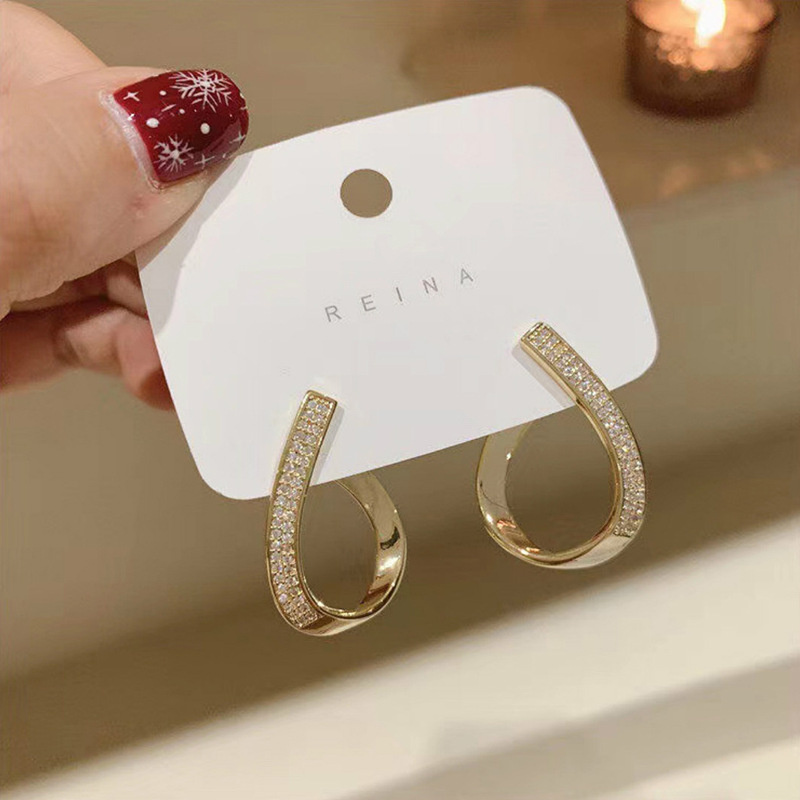 Bông tai mạ bạc 925 hình giọt nước đính đá zircon thời trang cho nữ