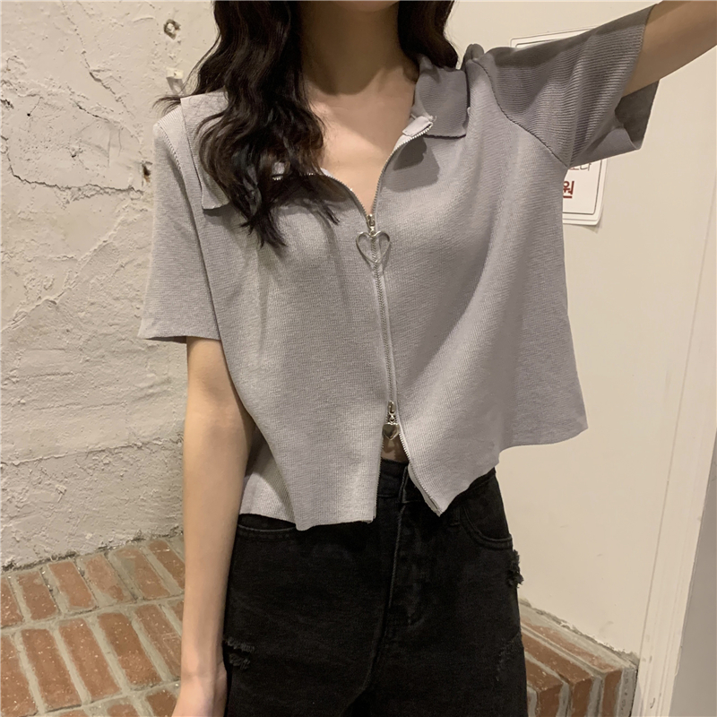 Áo kiểu nữ polo ngắn tay kéo khoá đen, trắng chất đẹp, áo croptop nữ 2022