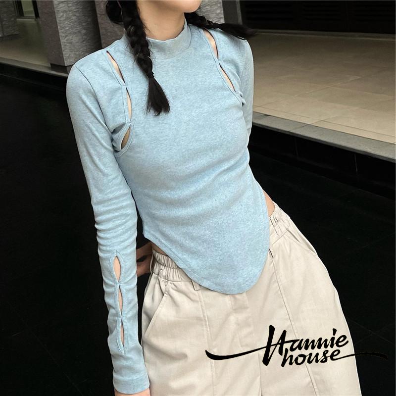 Áo Thun Tay Dài Cổ Lọ Hở Eo Thời Trang Mùa Hè Dành Cho Nữ