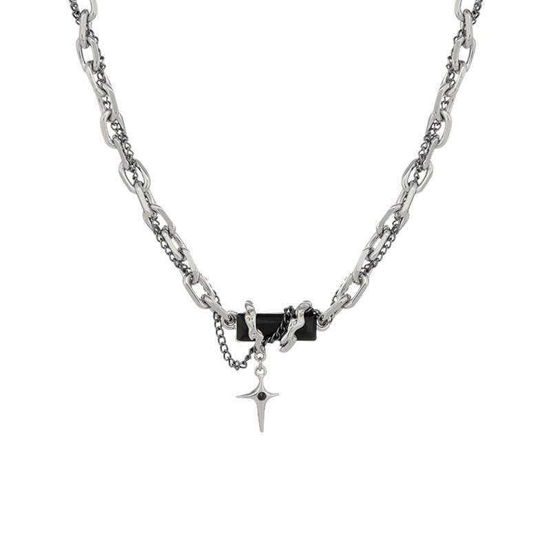 Vòng cổ Nhiều Lớp Đính Đá zircon Đen Thời Trang Cho Nam Nữ