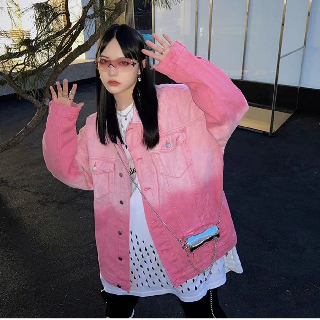 Áo Khoác Denim Dáng Rộng Màu Nhuộm Gradient Thời Trang Thu Đông Cho Nữ