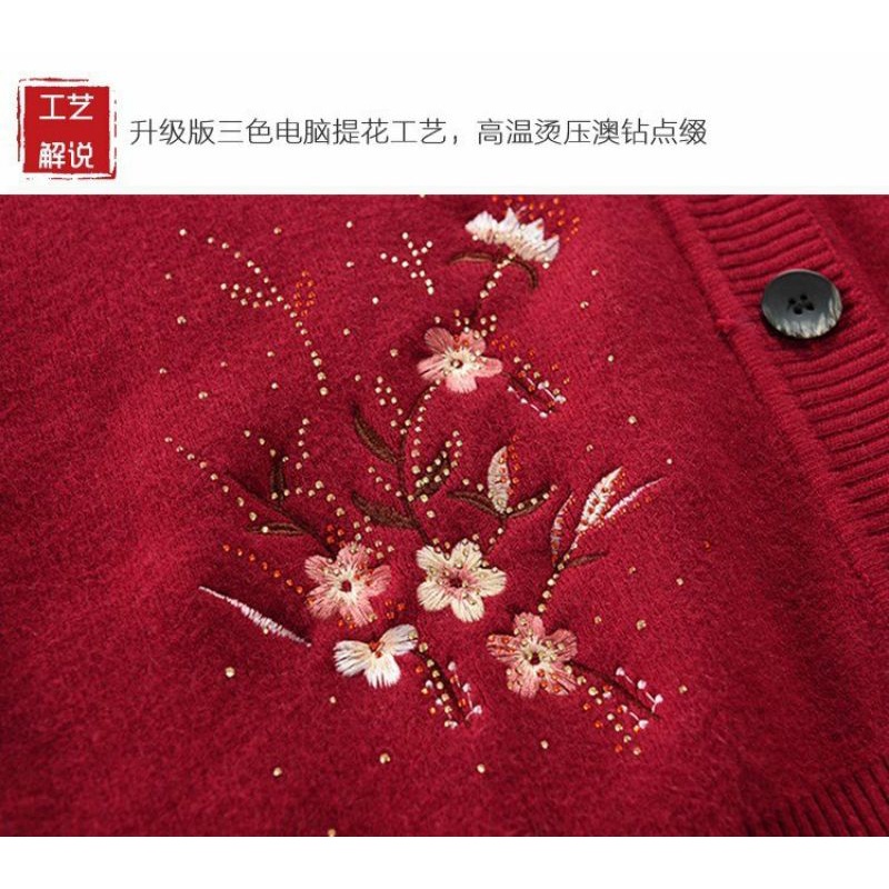 Áo Len Lót Lông Cài Cúc Hoa Thêu Trung Niên