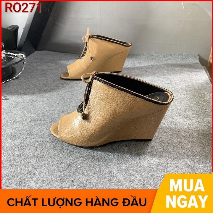 Giày sandal nữ cao gót 7 phân hai màu đen nâu hàng hiệu rosata ro271