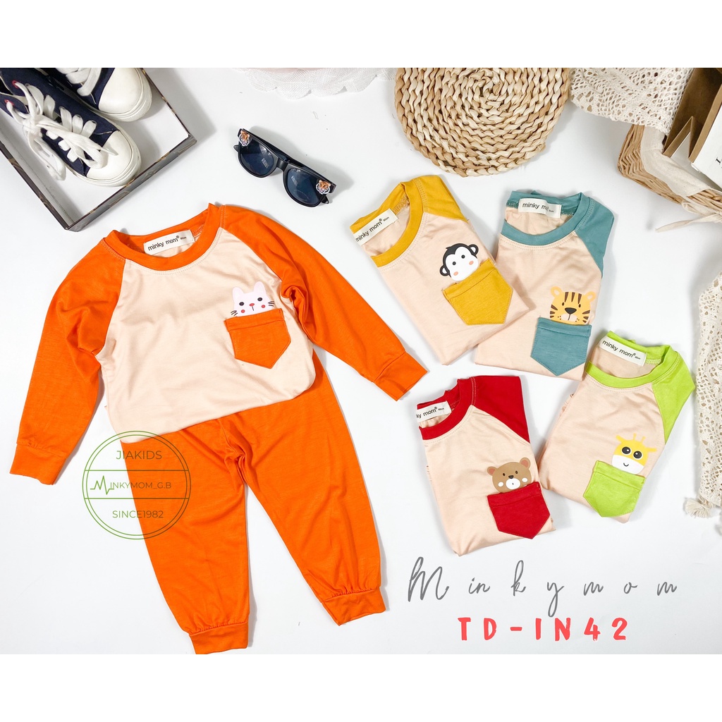 Bộ Dài Tay THUN LẠNH MINKYMOM Giáp Năng Túi Ngực Cho Bé TD-IN42