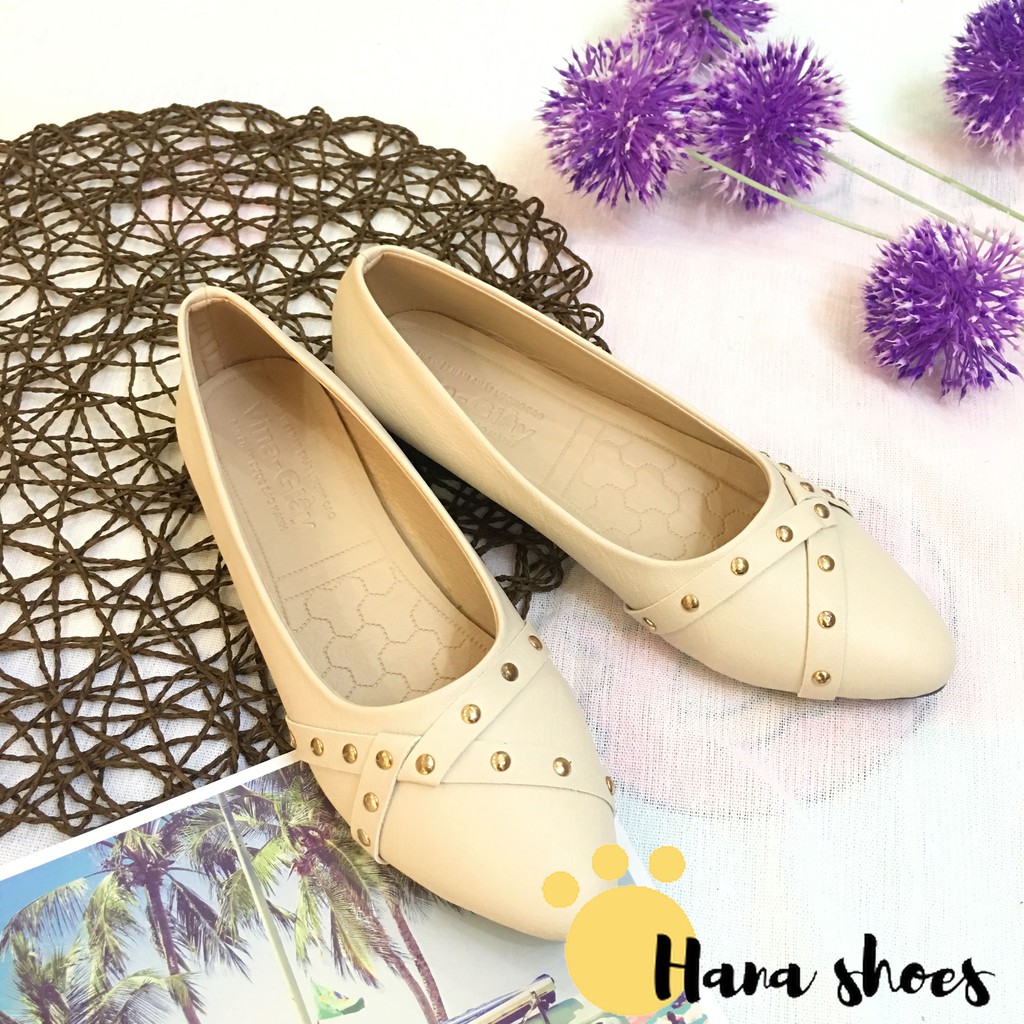 Hình thật - Giày bệt búp bê nữ mũi nhọn đính đinh xinh xắn | BigBuy360 - bigbuy360.vn