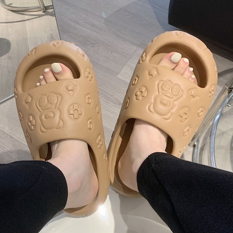 AYUER Dép đi trong nhà AYUER đế dày chống trượt hoạ tiết gấu hoạt hình màu sô cô la độc đáo